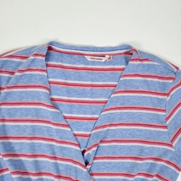 La Vie en Rose romper striped ruffles short rayon short sleeve summer spring - Picture 7 of 14